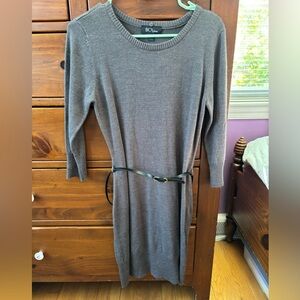 BCX Women's Gray Sweater Dress with Belt, size Large